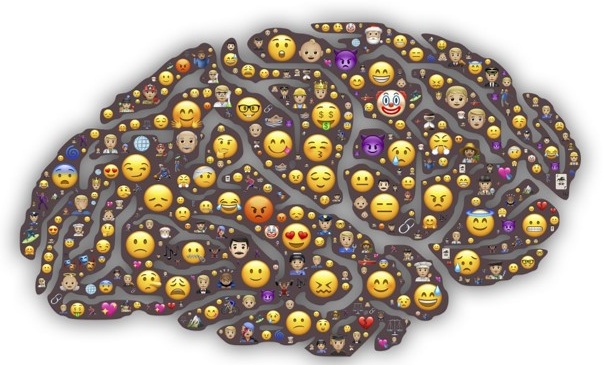 illustration mit gehirn und smileys